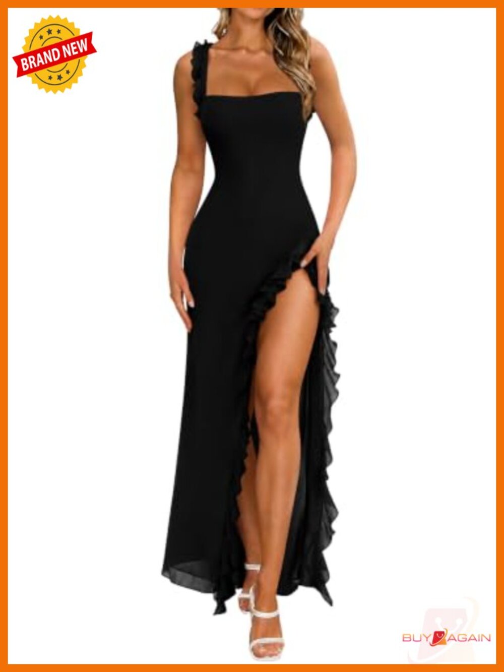 Women's Maxi Dress Sleeveless Spaghetti Strap Ruffle Hem Cocktail Party Formal